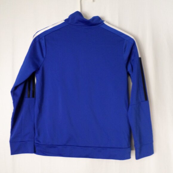 Adidas Royal Blue White Black Stripe Zip Front Tricot Boys Active Warm Up Med - Picture 10 of 13